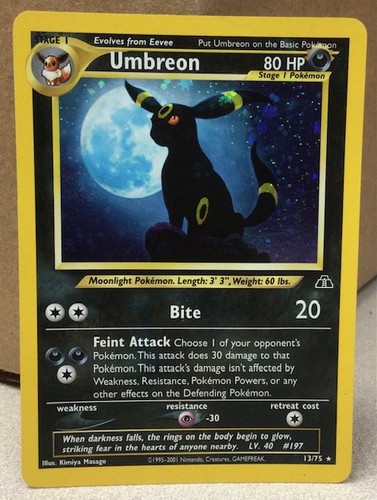 Pokemon Card Umbreon 13/75 Neo Discovery Holo Swirl Vintage 2CG