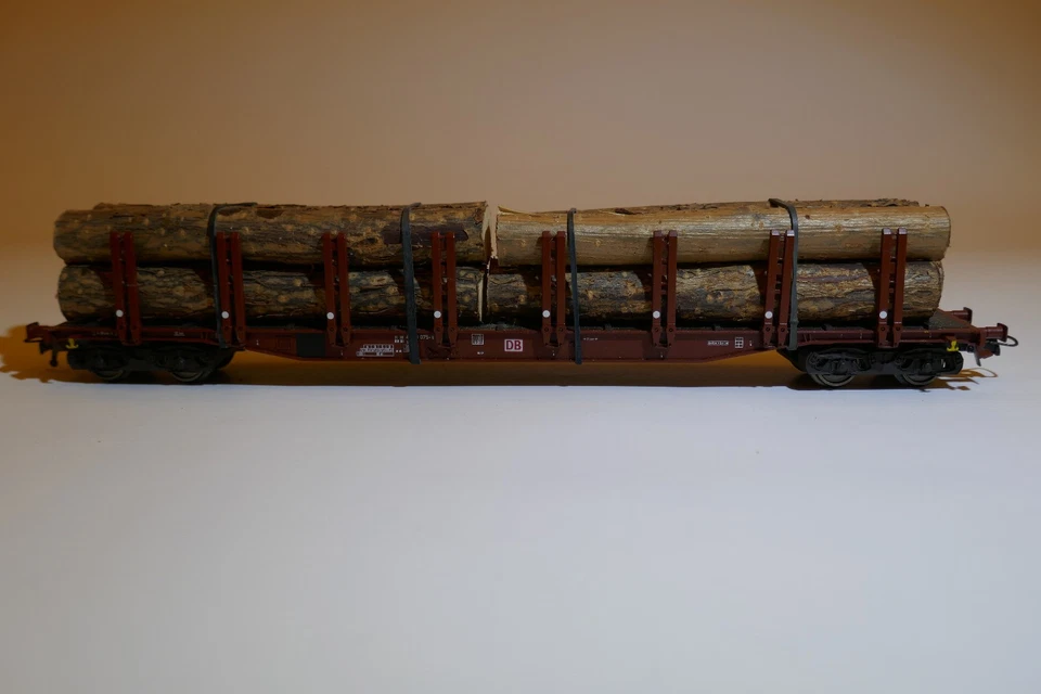 H0 Fleischmann 5289 Doppelrungenwagen Ep. V, DB AG + Stammholzladung, gebraucht