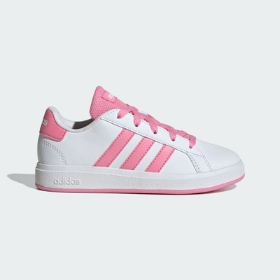 Adidas Kids Grand Court Lifestyle Tennis Lace-Up Shoes White / Bliss Pink JS4345