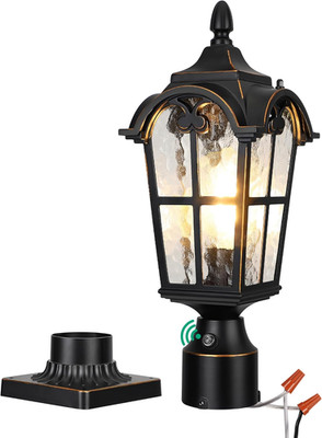 Dusk to Dawn Outdoor Post Light with Pier Mount Base, Hardwired Black Roman Wate