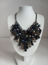 Statement Cluster Black Irredescent Beaded Bib Necklace