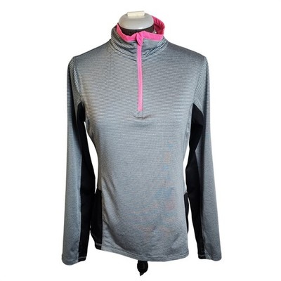 RBX Women's Gray Striped Quarter Zip Long Sleeve Athletic Top Shirt Size M