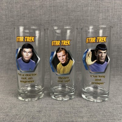 Star Trek Drinking Glasses Set Of 3 Vandor 2011 TOS Quotes Kirk Spock McCoy