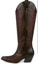 Brown Women's Knee High Boots Pointed Toe Pull on Side Zipper High Heeled Shoes