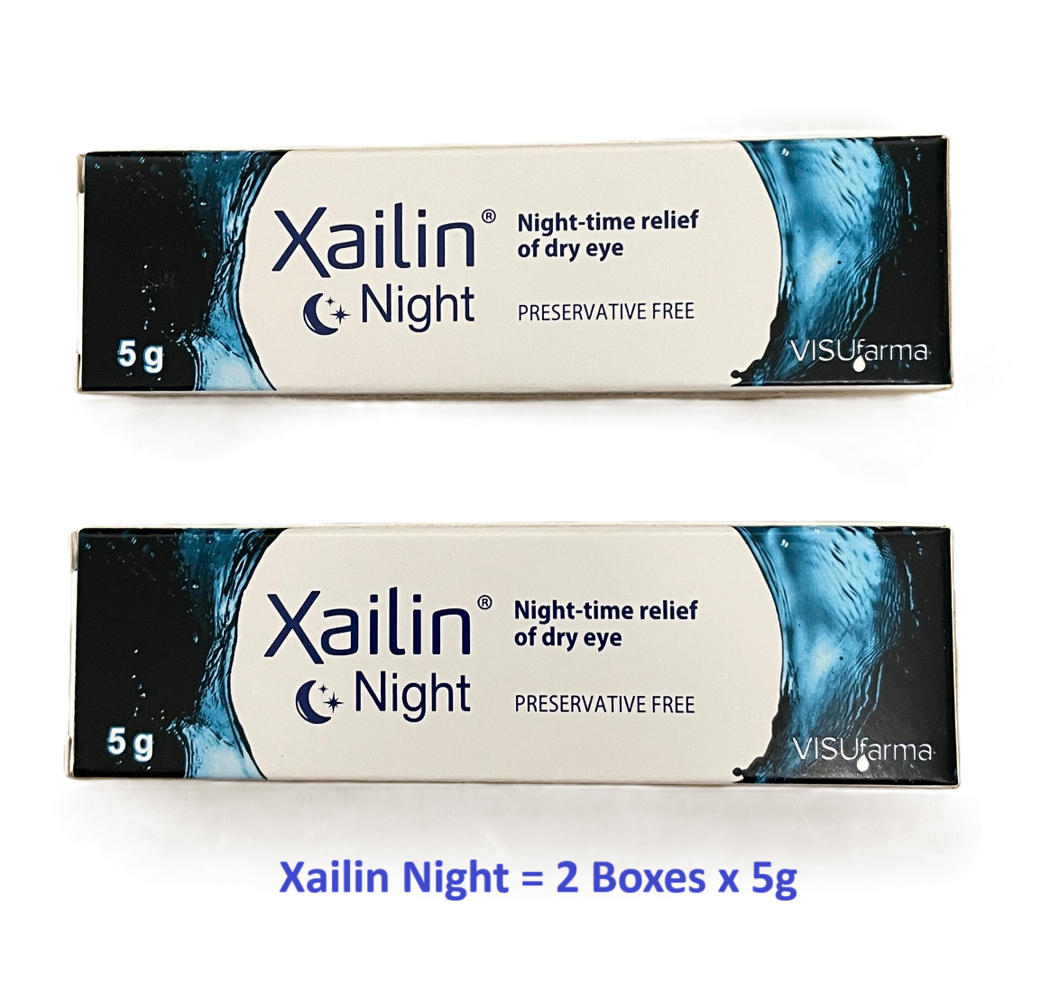 Xailin Night Lubricating Eye Ointment. 2 Boxes each 5g. Expiry 12/2028