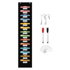 14 Pocket Hanging File Organizer with 14 Nametag Pockets. Black File Storage ...