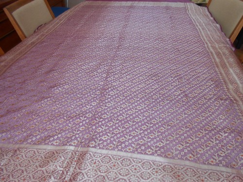 VINTAGE TABLECLOTH THROW PURPLE/GOLD BROCADE 200cm x 112cm - Picture 3 of 7