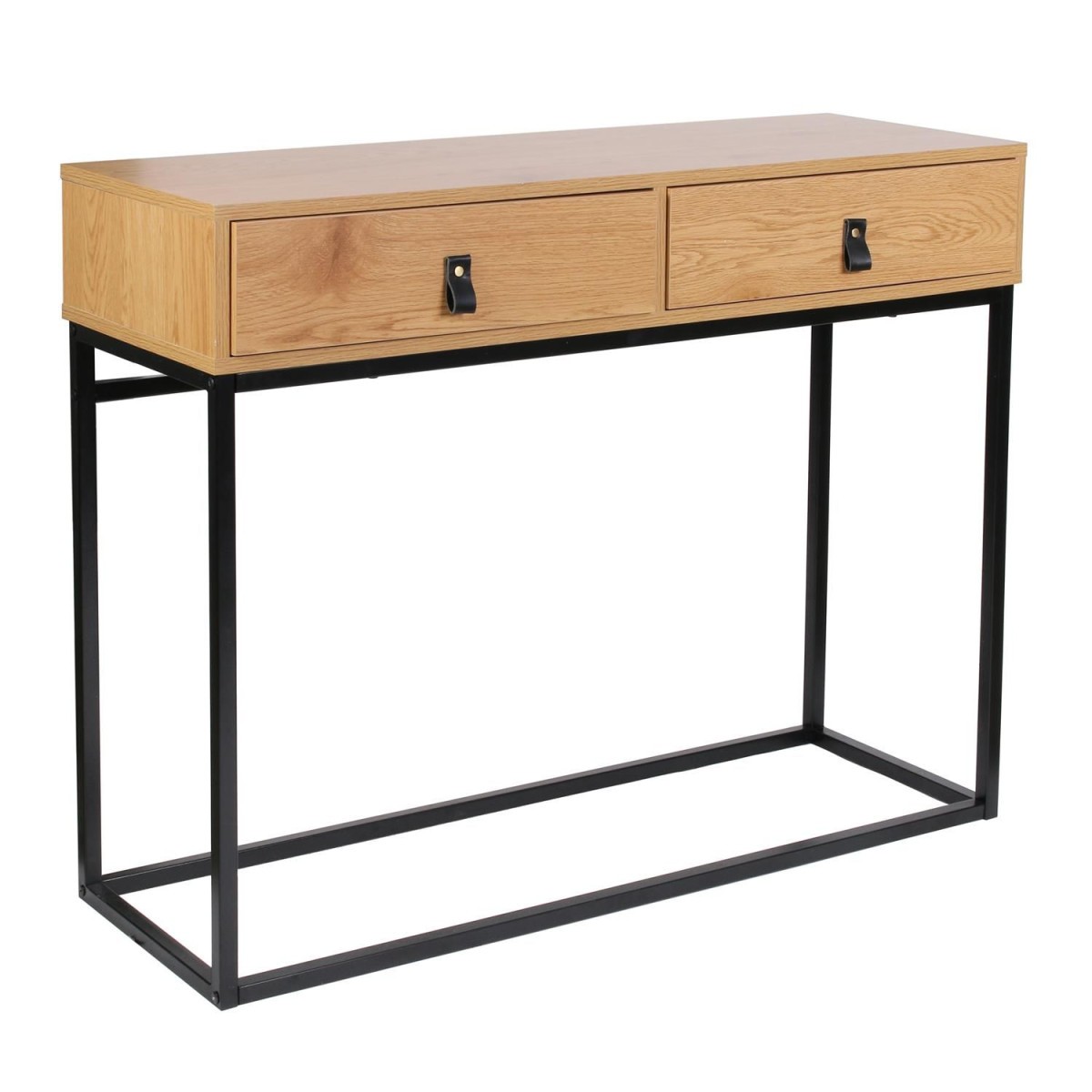 Meuble console Abbott 100cm avec deux tiroirs de rangement en bois clair