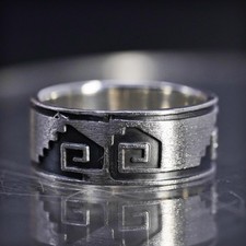 size 7, Mexican sterling silver 925 handmade ring band embossed Greek key
