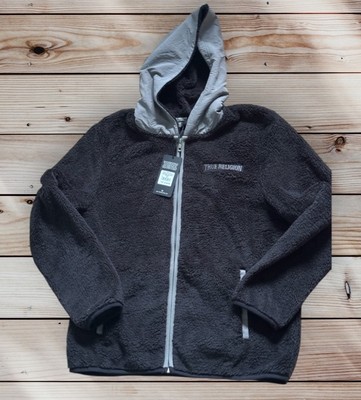 True Religion Reißverschluss Kontrast Sherpa Fleece gefütterte Jacke Hoodie Hoody M L 159 $