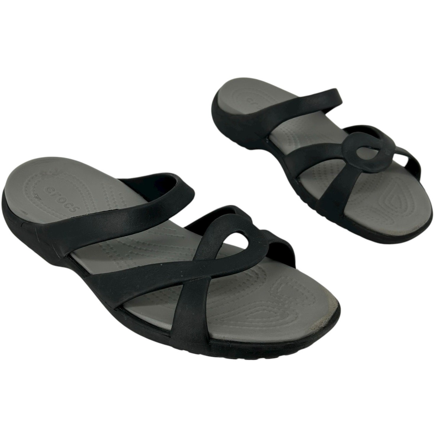 Women's Black Strappy CROCS Meleen Twist Waterproof Slip On Sandal Slides Sz 10M