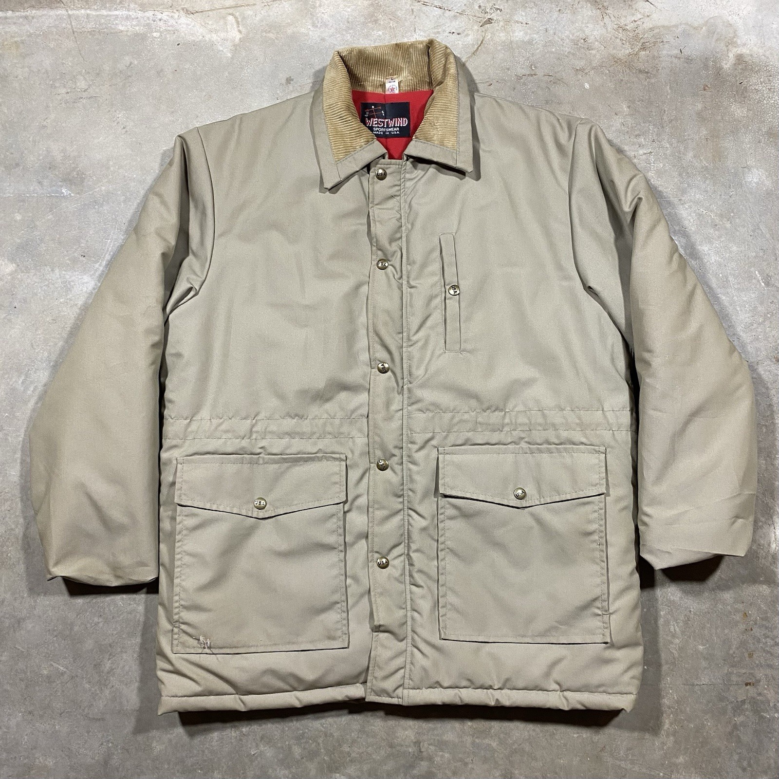 Vintage Westwind Sportswear Work Jacket Tan Corduroy Collar USA Made L