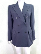VTG Sz 8 Women  s Ann Taylor Double Breasted Navy Wool Longline Blazer