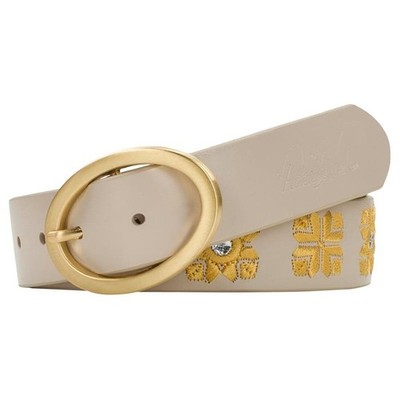 Patricia Nash Aviano Greek Embroidered Leather Belt Chalk White Size M