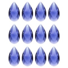 12Pcs Teardrop Crystal Drop Beads, Faceted Chandelier Prisms Parts, Bright Blue