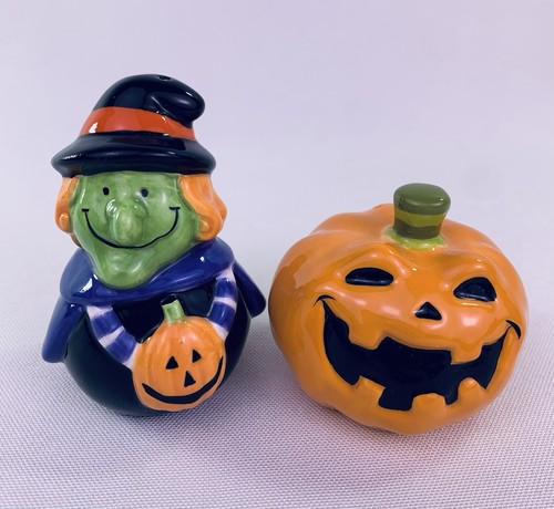 Halloween Salz & Pfefferstreuer Set Keramik Hexe & Jack O Laterne