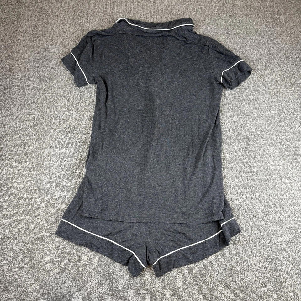 Camisón tejido jersey gris 2 piezas talla pequeña a rayas con botones suave Foto 2 de 4