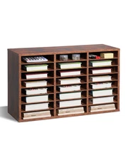 Uimoso Wooden Literature Organizer 24 Compartments Removable Shelves Dark Brown