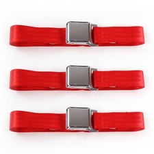 1966 -1967 Airplane 2pt Red Lap Bench Seat Belt Kit - 3 Belts Hot 1966 -1967 Airplane 2pt Red Lap Bench Seat Belt Kit - 3 Belts Hot
