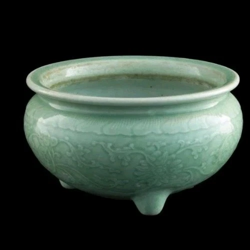 Ru Ware Longquan Horno Celadon Trípode Censario Dinastía Ming Craquelure Foto 3 de 4