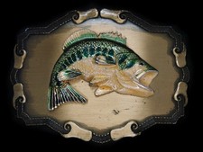 UA13128 VINTAGE 1981  LARGE MOUTH BASS  FISHING BRASSTONE RAINTREE BELT BUCKLE