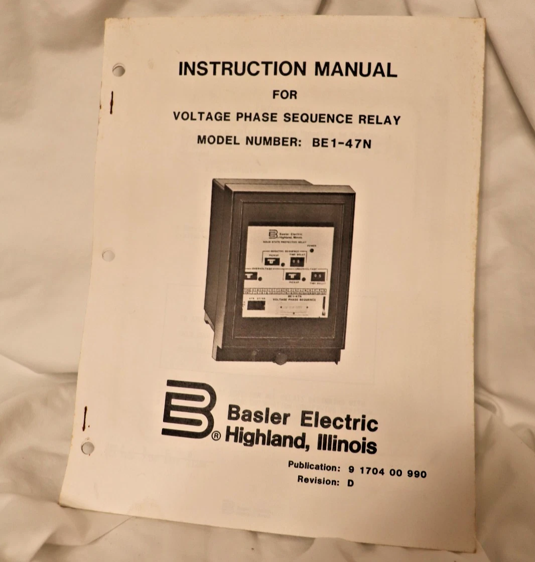 9 1704 00 990 Basler Electric Instruction Manual BE1-47N Voltage Phase Sequence
