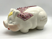 Large Vintage Piggy Bank Ceramic Pig With Rhinestones Hand Painted Signed 1963