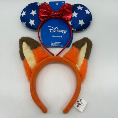Disney Headband Set Kids Zootopia 2 Nick Wilde & Patriotic Minnie Mouse Ears