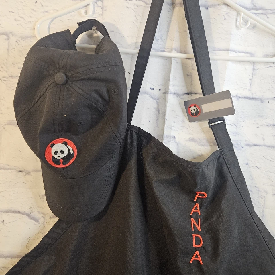 Panda Express Employee Uniform 3 Piece Apron Hat Nametag  - Image 3 of 4