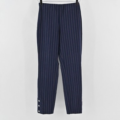 Rag Bone Womens Simone Red Navy Pinstripe Pants Size 2 Skinny Leg Side Snap