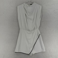 Zara Romper Womens Small White Draped Front Sleeveless Black Trim Dressy Overlay