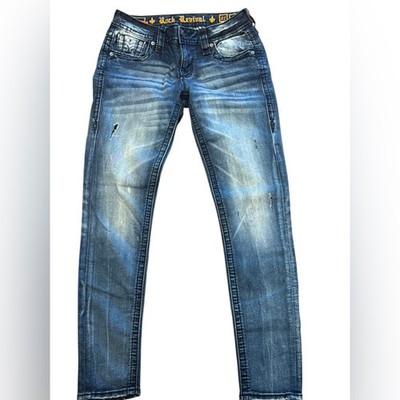 Rock Revival Moon Skinny Faded Blue Jeans in a Womens Size 27