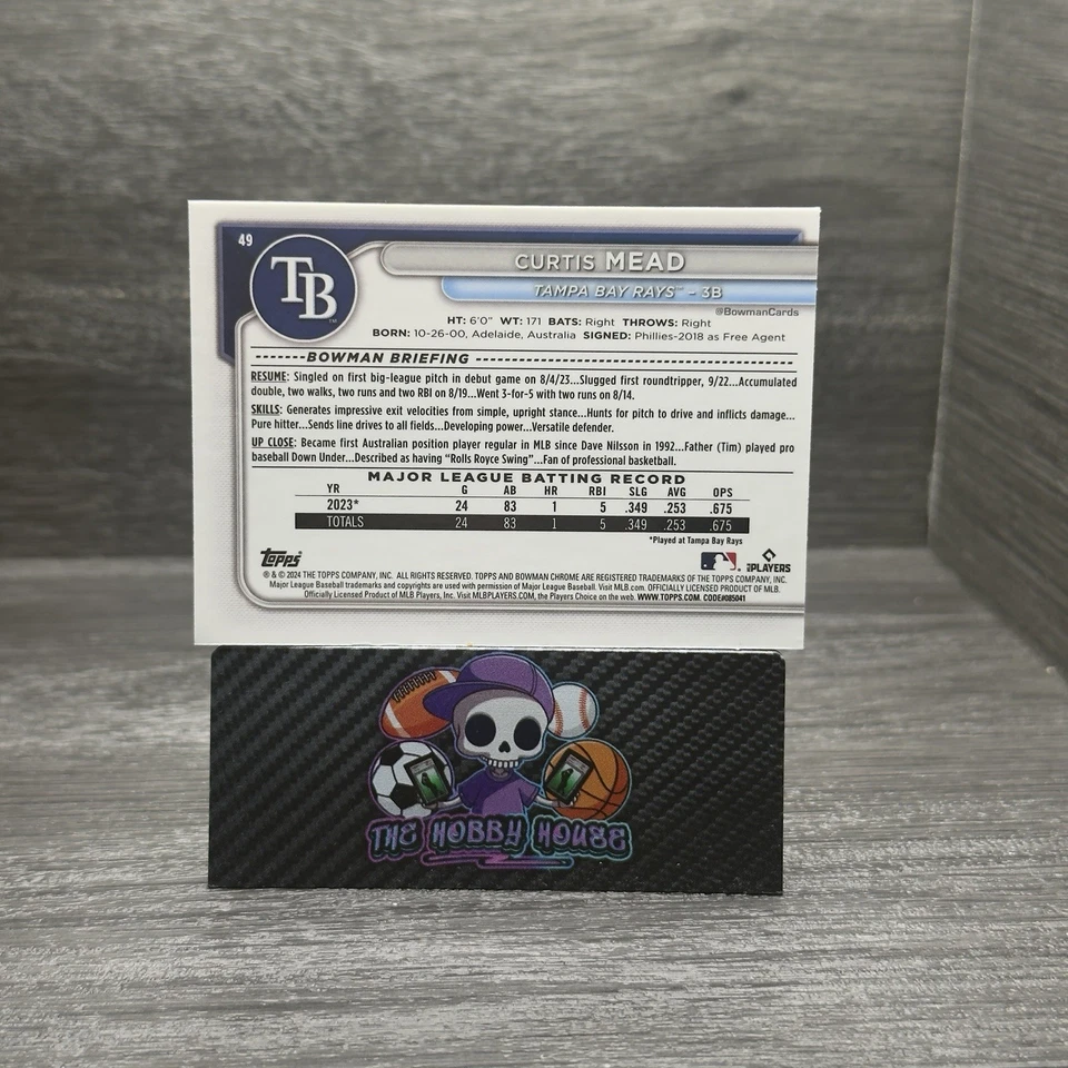 2024 Bowman Chrome Sapphire Edition - Curtis Mead #49 (RC) Tampa Bay Rays - Image 2 of 2