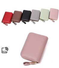 RFID Credit Card Holder Wallet,Leather Zipper Card Case Wallet for Women Man