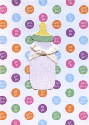 Sparkling Bottle Tip On Image with White Ribbon 3D Hand Decorated New Baby Card