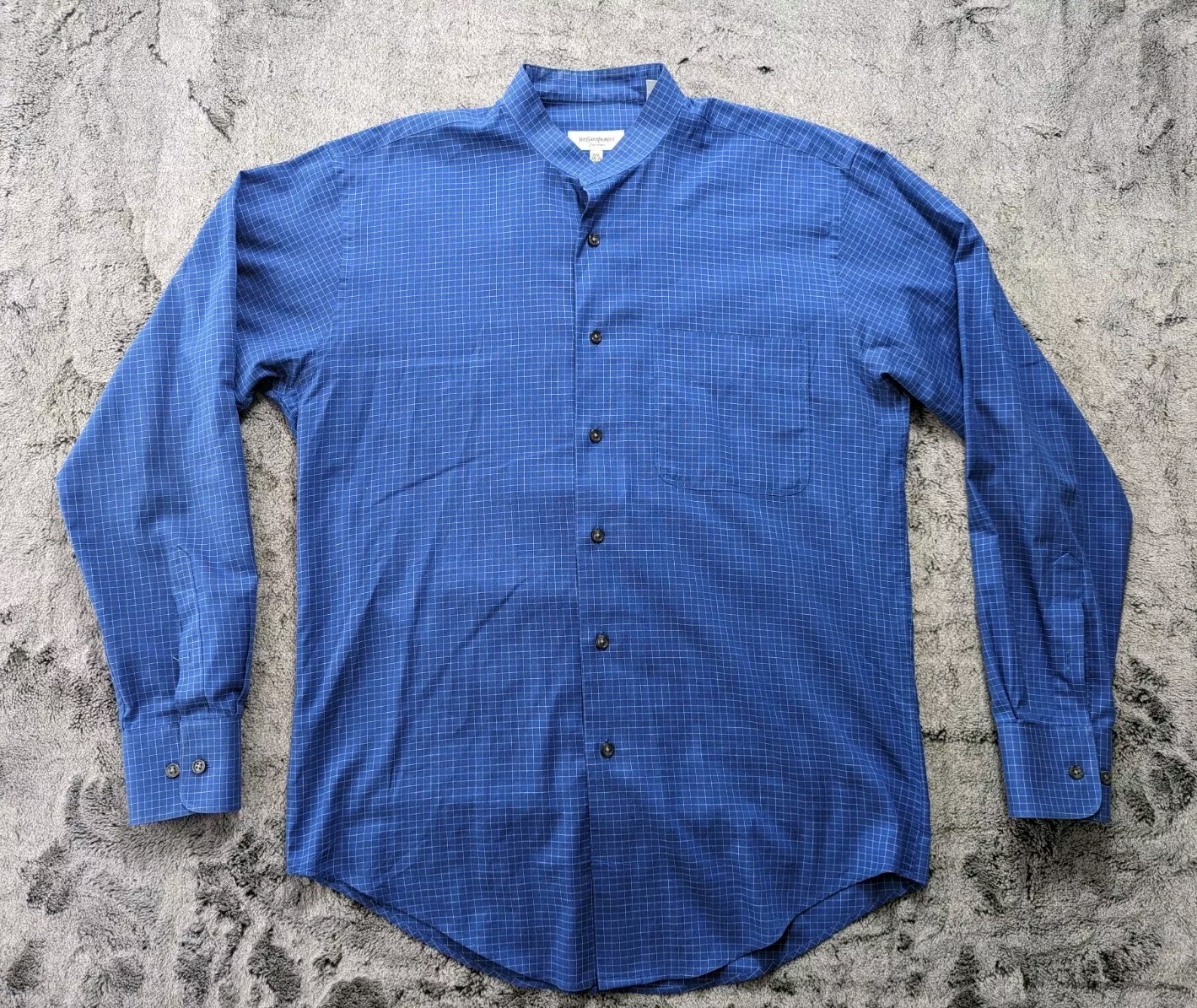 Yves Saint Laurent collo a fascia manica lunga uomo taglia 15 5 34 35 blu