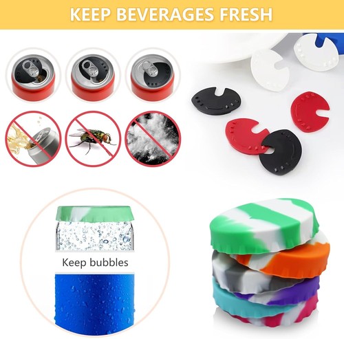 12 tapas de latas de refresco/cerveza, gris silicona + púrpura + verde + naranja + azul + rosa - Imagen 5 de 6