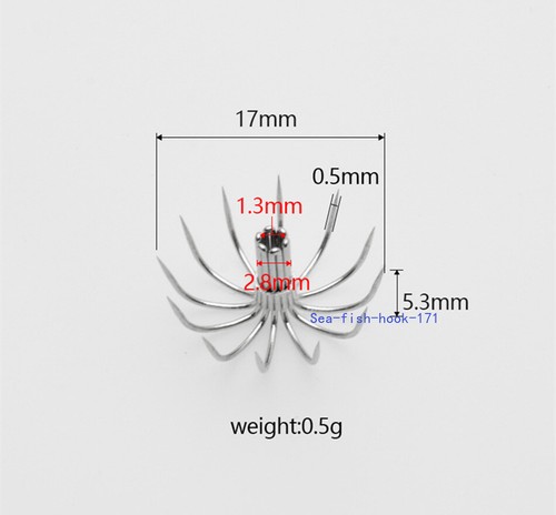 50pcs 12point Squid Hooks 15-17-21-28-32-35-40-45mm Squid Jig Fishing Tackle - Picture 12 of 32