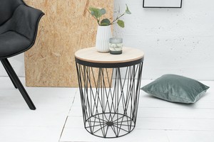 Beistelltisch Couchtisch Schwarz Metall Rund 43cm Eiche Korbtisch Nachttisch Ebay