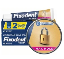 Fixodent Ultra Max Hold Secure Denture Adhesive 2.2oz, Twin Pack