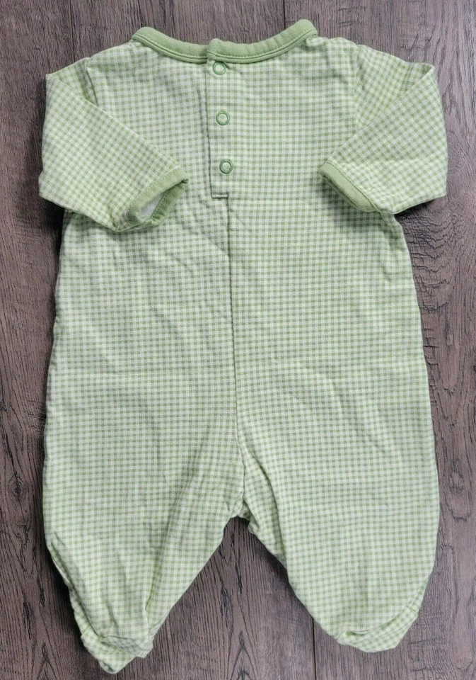 Baby Girl Boy Small Wonders 0-3 Month Green Check Elephant Footed Outfit - Image 3 of 3