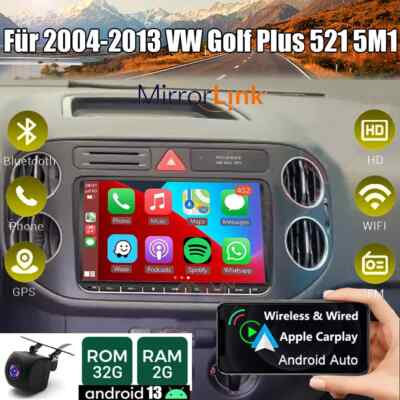 Android 13 Apple Carplay Für 2004-2013 VW Golf Plus 521 5M1 Autoradio GPS AHD FM