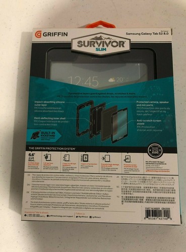 Griffin Survivor Slim Tablet Rugged Case Galaxy Tab S2 8.0 - Black - Picture 2 of 3