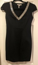 BCBGeneration Black V Neck Dress With Silver Beading Size XS Little Black Dress