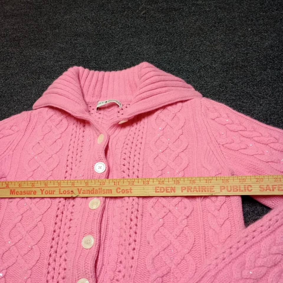 Tommy Hilfiger Lamb Rabbit Wool Cardigan Beaded Sweater Women Medium Pink - Image 4 of 4