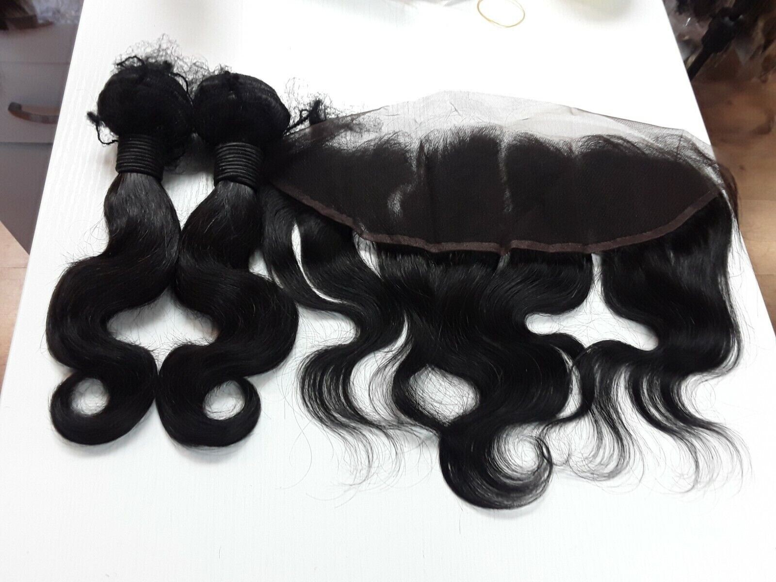 12AA MALAYSIAN HUMAN HAIR BODY WAVE 12+12&10INCHES FRONTAL 13X4 EAR TO EAR  290g