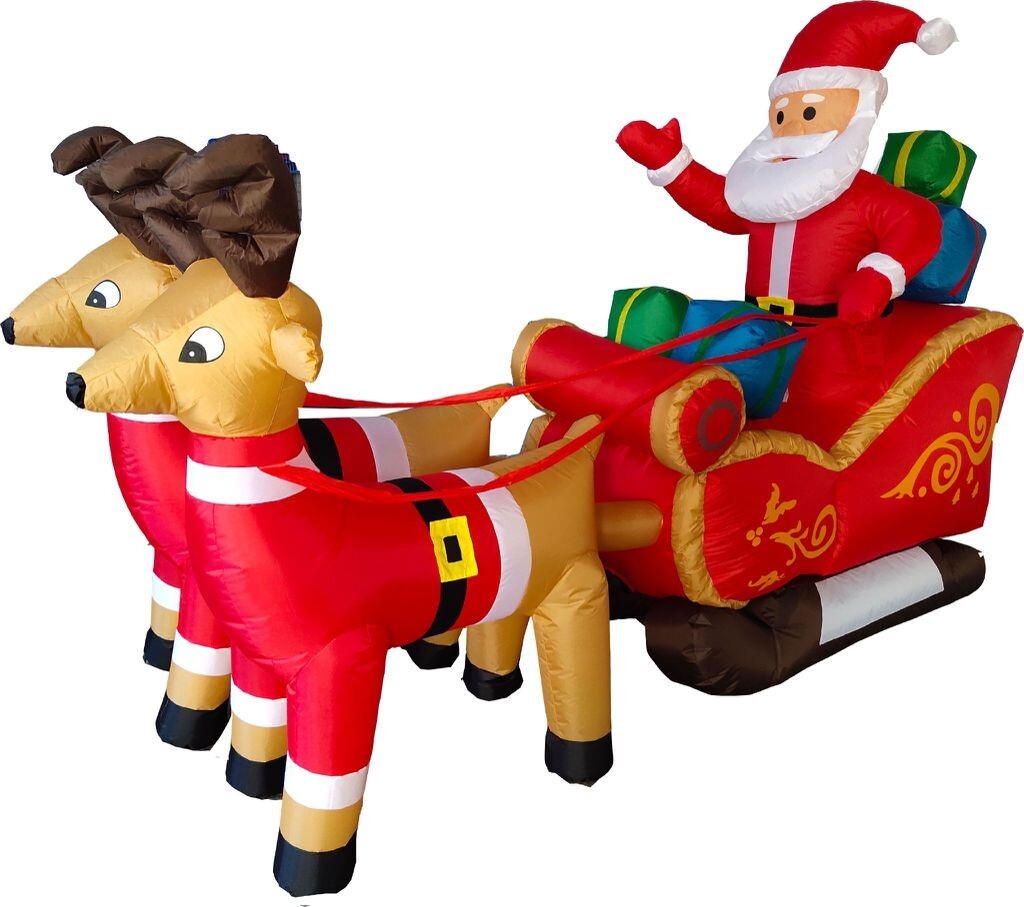 Hinchable Trineo Papá Noel Al Aire Libre Adornos Navidad Jardín Con Renne Sus
