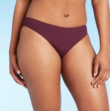 Shade  Shore Ribbed Cheeky Bikini Bottom Womens Large Purple