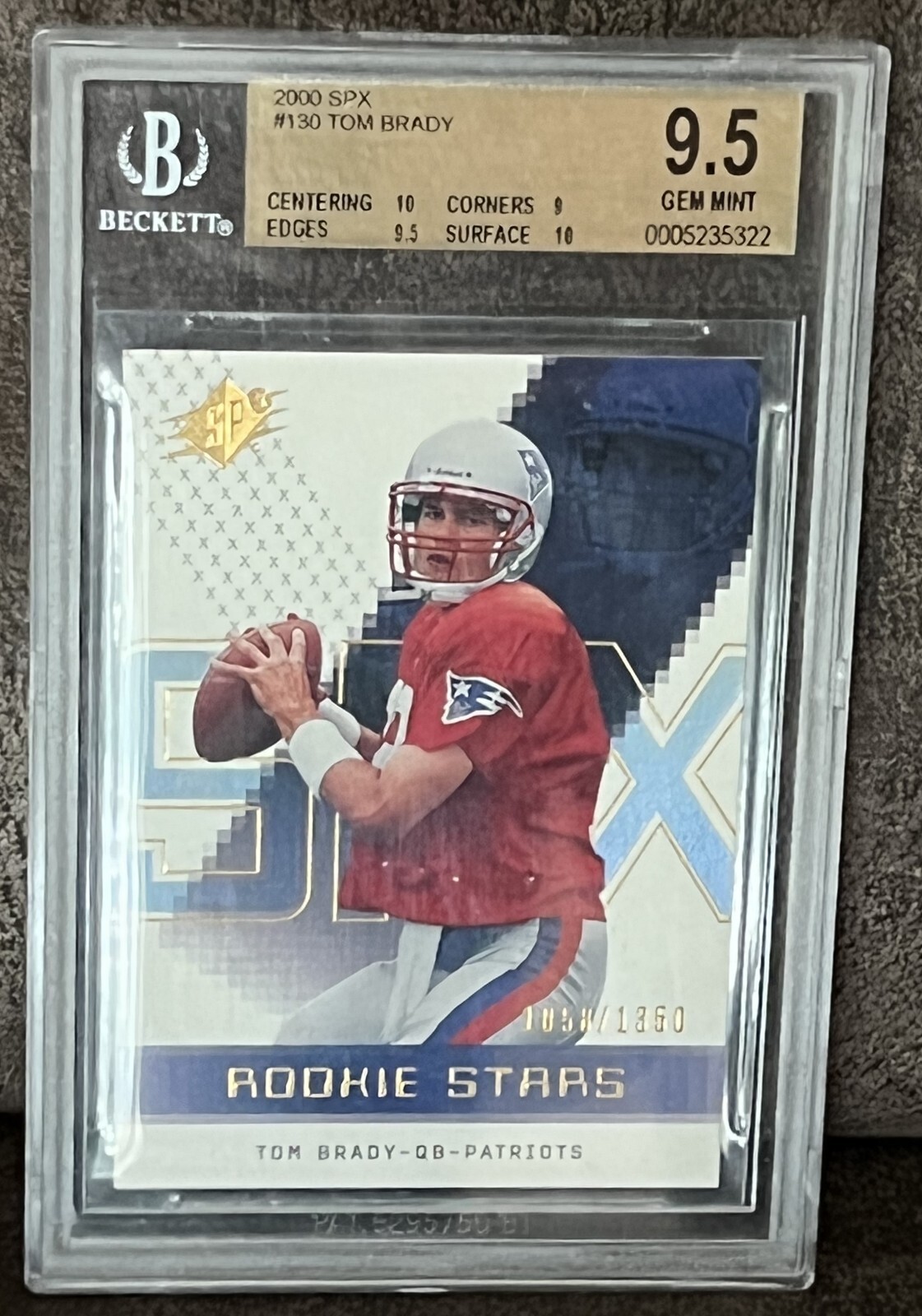 Tom Brady 2000 SPx RC #130 BGS 9.5 GEM MINT with subgrades 10/10/9.5 (1058/1350)