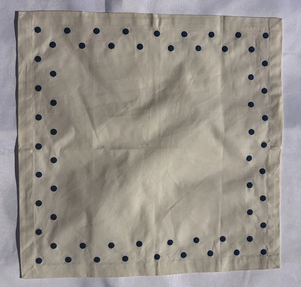 4 Pottery Barn Cream w/Blue Polka Dots Embroidered Cocktail Dinner Party - Image 3 of 4